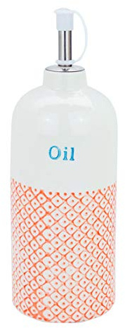 Nicola Spring Olive Oil Bottle - 500ml - Dishwasher Safe Porcelain Kitchen Hand Printed Orange Olive Oil Dispenser Cruet with Chrome Pourer Spout for Kitchens, Restaurants, Dining