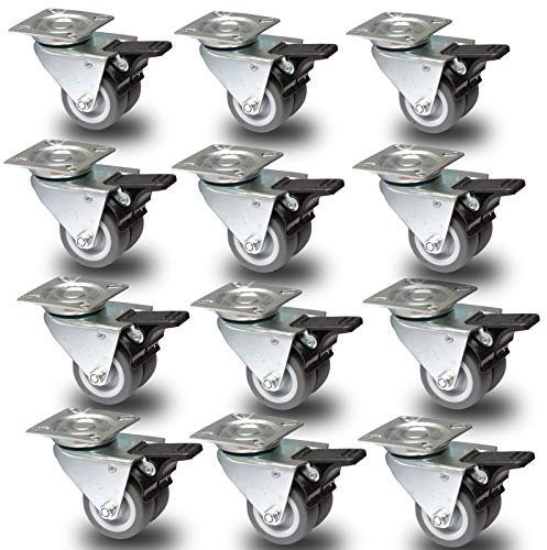 PRIOstahl® - Ruedas dobles para aparatos, ruedas giratorias con freno, 50 mm, ruedas con freno, 4 ruedas, 8 ruedas, 12 ruedas