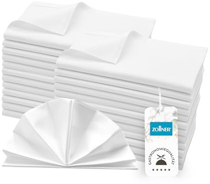 ZOLLNER 25 servilletas de Tela Blancas 50x50 cm, 100% algodón, Orla Satinada