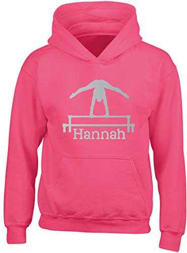 Hippowarehouse (Personalised Name Gymnastics bar Kids Children's Unisex Hoodie Hooded top Fuchsia Pink