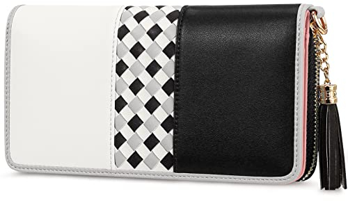 Jocose Moose Portefeuille Féminin en Faux Cuir de Grande Capacité - RFID à Fermeture Éclair avec Pendentif à Pompon, 12 Fentes pour Cartes et Pochette pour Pièces de Monnaie
