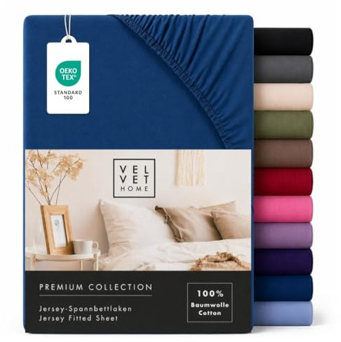 VelvetHome Premium Lenzuolo con Angoli Matrimoniale 200x220 cm Lenzuola Matrimoniali in 100% cotone con elastico di prima qualità Lenzuolo sotto con Angoli Matrimoniale 200 x 220 Blu Scuro