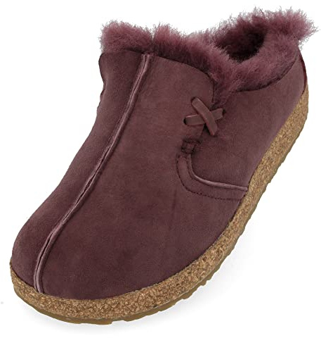 HAFLINGER Zueco de piel de cordero Zapatilla de fieltro berenjena, talla 41