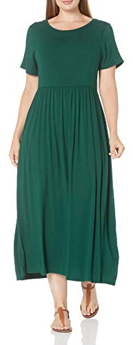 Amazon Essentials Maxi-Vestido con Cintura y de Manga Corta (Disponible en Tallas Grandes) Mujer