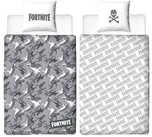 BERONAGE Fortnite - Biancheria da letto double-face, 135 x 200 cm + 80 x 80 cm, 100% cotone rinforzato di qualità per bambini, motivo: Battle Royale Loot Lama Dance Lake Salty Tilted Skins 2 motivi