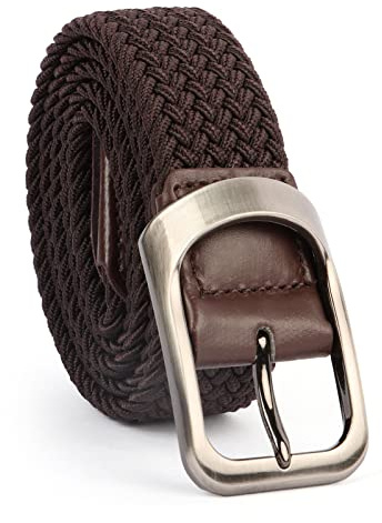 Beaface Elastic Belts for Men - Braided Woven Belts for Jeans, Shorts & Trousers - Casual Coffee Color