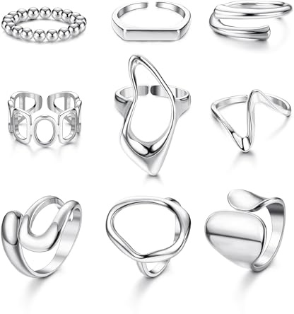 JeryWe 9 Pcs Open Rings for Women Girls Adjustable Knuckle Ring Set Gold Chunky Bohemian Rings Stackable Midi Finger Ring Minimalist Trend