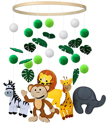 EXQULEG Mobile Baby Windspiele mit Filzbällen Tiere Mobile Baby Hölz Mädchen Bettglocke Anhänger zum Aufhängen über dem Kinderbett Mobile für Babybett (#2)