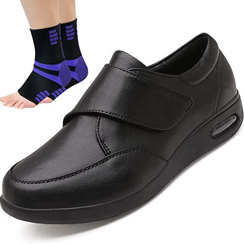 Aocase Chaussures Pieds Larges Cuir Chaussures Orthopediques Diabetique Chaud Bottes Diabétiques Oedème Bouffi Pied Velcr Scratch Diabétiques Coupe Large,A Black,47 EU