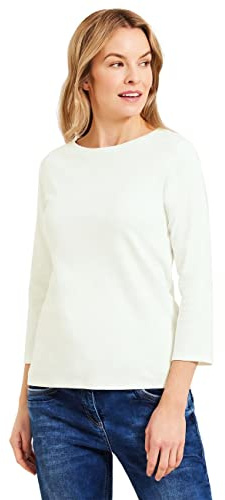Cecil Boatneck Maglietta Basic in Cotone con Scollo a U, Vanilla White, M Donna
