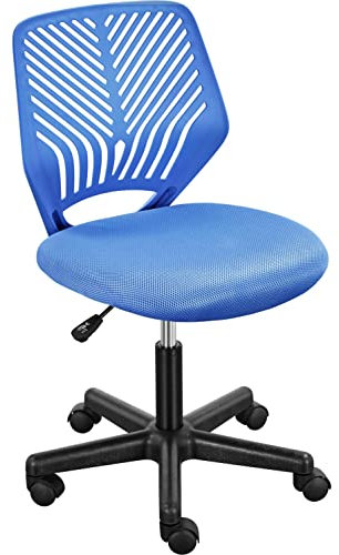 Yaheetech Armless Swivel Computer desk Chair with Rolling Wheels, Soft Padded Seat and Back Support for Students Study and Office Work, Blue