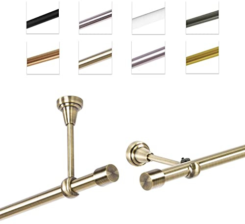 MDEKOR Gardinenstange 400 cm einläufig | Vorhangstange für die Wandmontage oder Deckenmontage Antik Gold aus Metall | Gardinenstangenset Ø 19mm