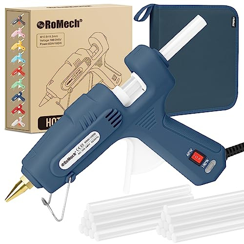 ROMECH Full Size Hot Glue Gun with 60/100W Dual Power and 21 Hot Glue Sticks (7/16), Fast Preheating Heavy Duty Industrial Gluegun with Storage Case for Crafting, DIY and Repairs (Blue)