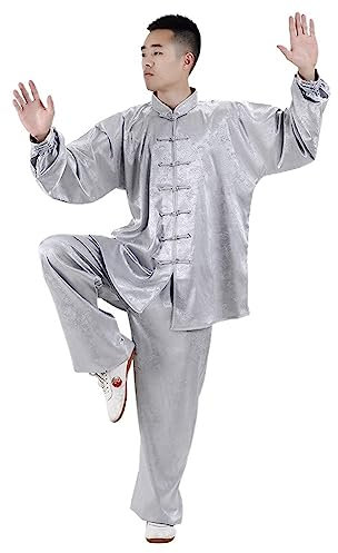 JIMNOO Taiji-Anzüge, traditionelle chinesische Kleidung, Tai-Chi-Uniformen, Kung-Fu-Kampfsportbekleidung, Oberteile und Hosen (Color : Gray, Size : XXL)