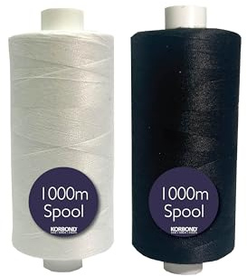 Korbond 1000m Polyester Sewing Thread - Hand and Machine Sewing Thread (Black & White)