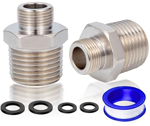 YullSorom Brass Pipe Fittings Water Hose Adapter,G 1/2 Male to 3/8 Male Reducer Adapter,Compression Fitting for Kitchen Bathroom Faucet Supply Hose, Stop Valve Adapter, Pipe Connector 2pcs