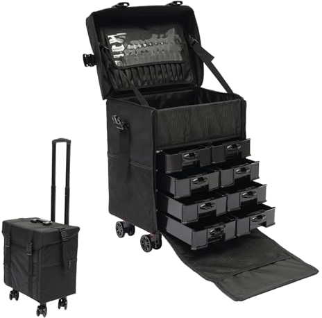 Kosmetikkoffer Friseurkoffer Trolley, Make-up Koffer mit 8 Schubladen und 360° Drehbare Rollen, Schminkkoffer Multikoffer für Reise Kosmetikerin Friseurein