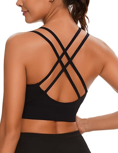Leversic Sport BH Push up Cross Back Design Bustier Damen mit Gepolstert Ohne Bügel Damen-BHS mittelstarkem für Fitness Lauf Joggen, 315-Schwarz, S