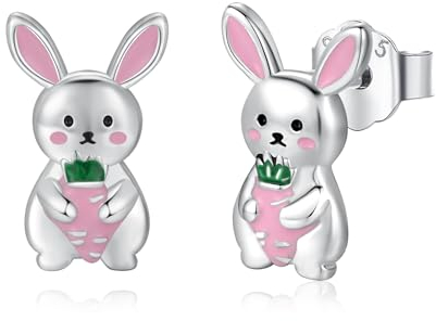 StoryEtain Ohrringe Hasen 925 Sterling Silber Hasen Ohrstecker Kaninchen Ohrstecker Hypoallergene Hasen Ohrringe Kaninchen Schmuck Geschenke für Ostern Kinder Kaninchenliebhaber