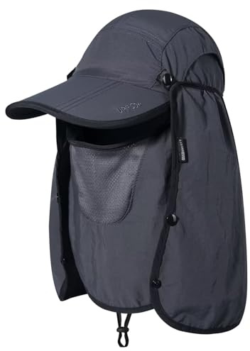 Gorra de Sol de Pesca Plegable con Solapa para el Cuello y Cubierta Facial Protección Solar Gorra de Béisbol Fresca Ajustable Cubierta Removible Sombrero para Pesca Jardinería Trabajo Gris Oscuro