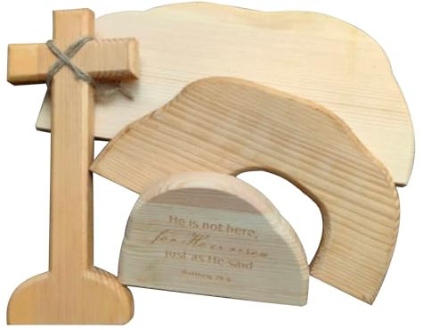 Xuancai Oster-Auferstehungs-Szenen-Set, Oster-Szene, Holzdekor, Set mit 4 leeren Grabkreuzen geeignet für religiöse Heimdekorationen