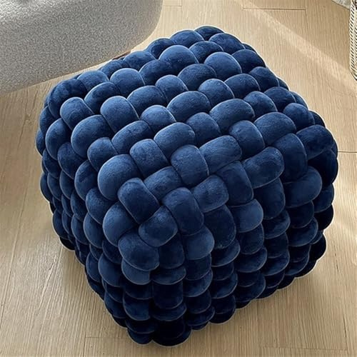 Flesnbas Cube Footstool, Square Woven Seat, Accent Ottoman, Makeup Vanity Stool, Fluffy Ottoman, for Living Room, Bedroom, Entryway(Blue)