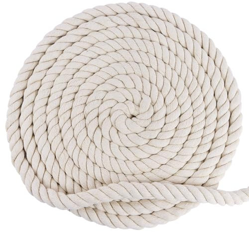 Cordelette 6mm*10m Fil macramé Beige Grosse Corde 3 brins Coton Macrame Mural Tisser Solide Corde Decoration pour Bricolage Artisanat Attrape rêves Tapisserie Décoration Boho (6MM 10M)