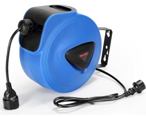 Yakimz Enrouleur de câble automatique 20 m + 1,5 m - Avec fonction d'arrêt - Rallonge - Avec support mural rotatif à 180° - Pour montage mural