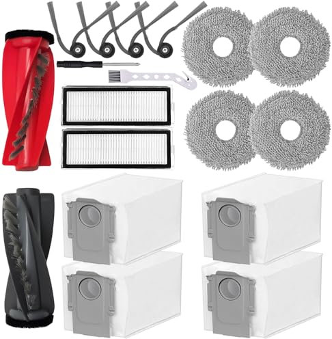HoHumoca Pièces de Rechange pour Roborock Qrevo Curv/Qrevo Edge, Kits d'accessoires pour Roborock Qrevo Curve, 1 Paire de Brosse Principale 4 sacs à poussière 2 Filtres 4 Brosses Latérales 4 Chiffons