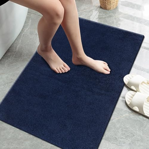 renoazul® Soft Anti-Slip High Pile Bedside Rug With Gel Backing, Alya - 50 x 80 cm - Navy, Washable Entrance Door Mat - Ideal For Large Entrances, Corridor, Office, Hallways And Welcome Mat.