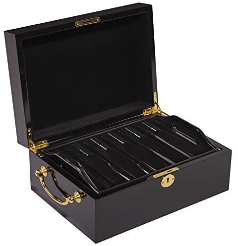Gamers Lounge 500-count Black Mahogany Wood Poker Chip Case - Locking, Key Included