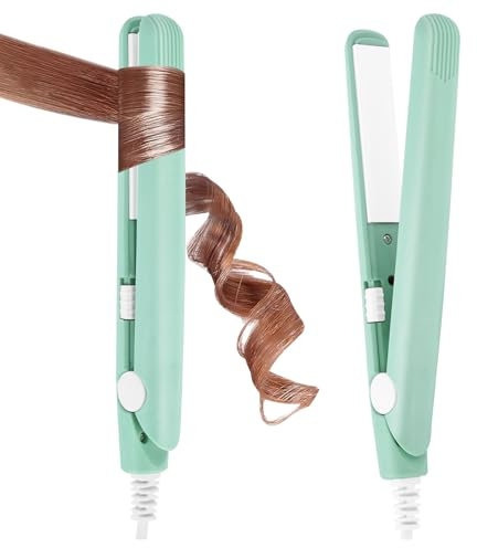 LOPHE Mini Glätteisen, 2 in 1 Glätteisen Locken und Glätten, Mini Haarglätter für Kurzes Haar, Tragbarer Reise Lockenstab Schnelles Aufheizen, Super Smooth, für Alle Haartypen, Grün