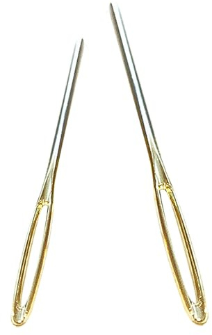 RLMVGBX 2 PCS Large Eye Blunt Needles, Golden Polished Metal Thick Shaft Needles for Yarn Knitting, Darning, Embroidery, Quilting & DIY Crafting