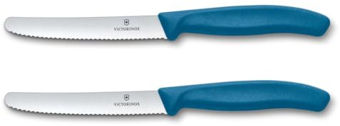 Victorinox Swiss Classic, Frühstücksmesser, Brötchenmesser Set 2teilig, Scharfe Klinge, Wellenschliff, 11 cm, Rostfreier Stahl, Blau