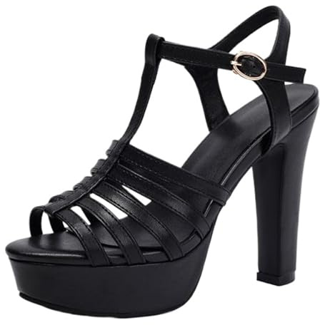 SJJH Sandali da donna Peep-Toe con tacco a plateau | tacco da 12,5 cm per feste, feste e ufficio, Nero , 34 EU