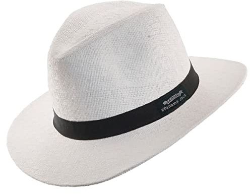 Panama Jack Mens Safari Sun Hat - Matte Toyo Straw, UPF 50+ Sun Protection Fedora Sombrero White