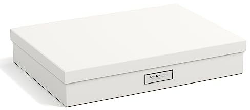 Bigso Sverker Fiberboard Legal and Art Storage Box - Scrapbook Storage Box for Loose Papers and More - Durable Document Boxes with Lid and Metal Label Holder - 17.1 in x 12.2 in x 3.3 in - White