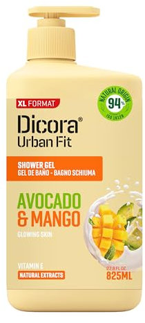Dicora Urban Fit | Gel de Ducha con Vitamina E, Mango & Aguacate | Gel de Baño Nutritivo e Hidratante con Extracto de Aguacate y Mango | Tamaño 825 ml