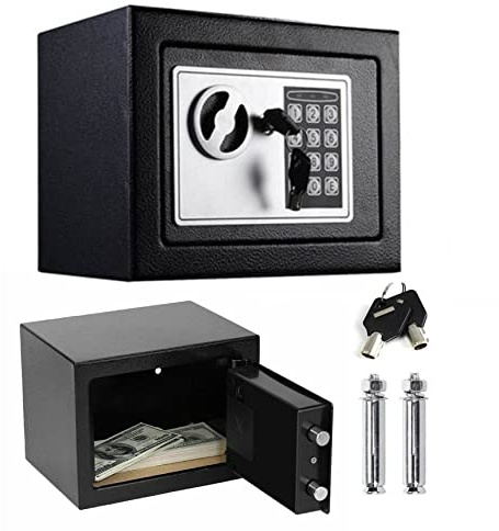 Caja de seguridad Caja de depósito de efectivo ideal para uso en la oficina del hotel en el hogar Gabinete montado en la pared Caja fuerte con teclado digital de acero sólido (4.6L, Negro)