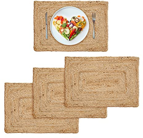 Hausattire Jute Braided Placemats 13x19 Inches Set of 4 Reversible Handwoven Boho Vintage Placemats for Kitchen Dining Tables|BBQ's Farmhouse Easter Decor Indoor & Outdoor Parties|Natural
