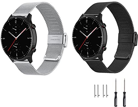 2 Stück Metallarmband kompatibel mit Huawei Watch GT3 42mm Edelstahl Mesh Gewebte Uhrenarmband für Huawei Watch GT3 42mm Metall Ersatzband Edelstahl Armband (E)