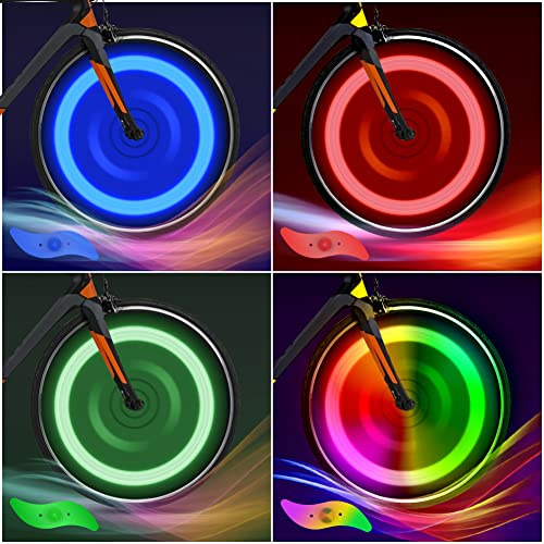 Flintronic Lampor för cykelekrar, 4-pack, blinkande lampa för däcket, LED, neonhjul, blinkande cykelljus, vattentäta, 3 blinkande lägen, cykeltillbehör för vuxna och barn (färgglad + blå + grön + röd)