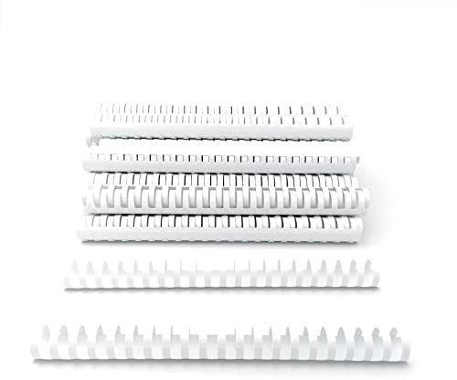 Alevar Dorsi in Plastica a Spirale per Rilegatura, 21 Anelli Diametro 25 mm, Formato A4, Capacità da 181 a 200 Fogli, Colore Bianco, Confezione da 50 Pezzi