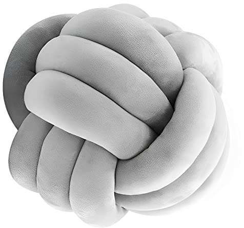 KEBAIHUA Knot Ball Pillows, Round Throw Pillow Cushion Home Decoration Soft Plush Pillow, Throw Knotted Ball Pillow Handmade Children Room Decoration Round Plush Toy Pillow (Grey,8.5/22cm)