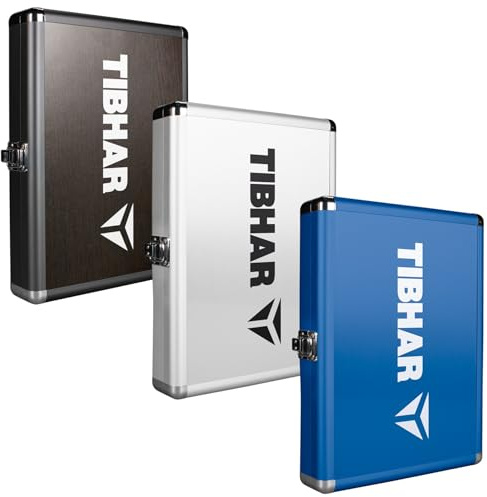 Tibhar Tischtennis Schläger-Koffer Alum Cube Premium II für 1 Schläger und 3 Bälle |eckig| Tischtennis Schlägertasche | blau | Holz | Silber (Silber)