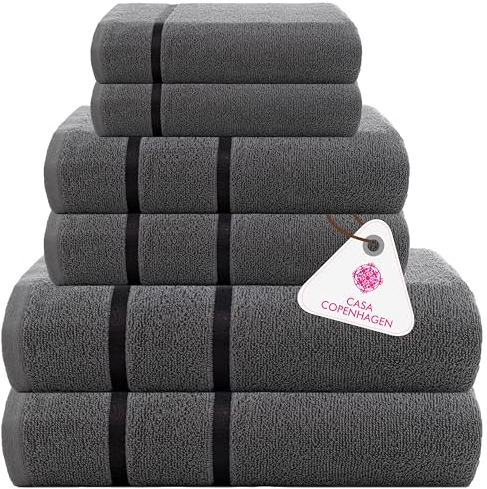 Casa Copenhagen Eternal 6-teiliges Handtuchset, Kieferngrau, 500 g/m², 2 Badetücher, 2 Handtücher, 2 Waschlappen aus weicher ägyptischer Baumwolle für Badezimmer, Küche und Dusche