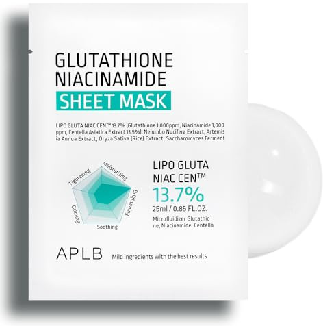 APLB Maschera Viso Glutathione Niacinamide 10pz | LIPO GLUTA NIAC CEN – Maschere Viso Coreana per Idratazione Profonda & Lenitiva, Pelle Sensibile, Punti Neri – 1ea (25ml)