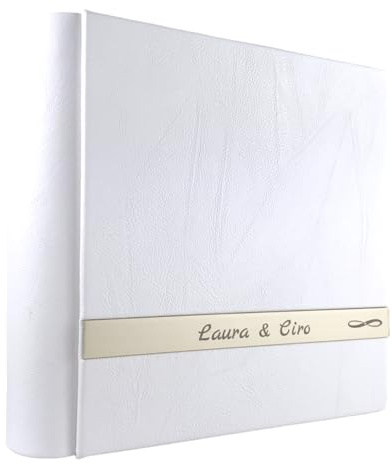 Album Fotografico Artigianale - Cristy - in similpelle pregiata, con bacchetta alluminio Personalizzabile,classico con velina,Matrimonio,Compleanno,Regalo,Wedding,Anniversario (Bianco)