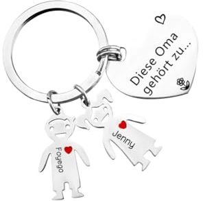lorajewel Personalisierter Oma Schlüsselanhänger mit 1-5 Kinder Gravur Name Schlüsselanhänger Geschenk für Oma Muttertag Weihnachten (2 name)