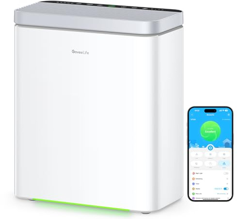 GoveeLife Smart Air Purifier for Home Large Rooms, Covers up to 1046 ft², PM2.5 Monitor, Sleep Mode, 3-in-1 Filter Air Purifier with App and Alexa Control for Pet Hair, Odors, Pollen and Smoke